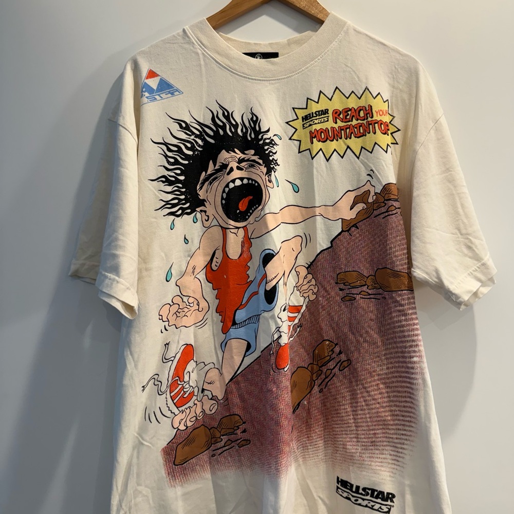 Hellstar Men's White Graphic Short Sleeve Tee - Mountain Climb Print